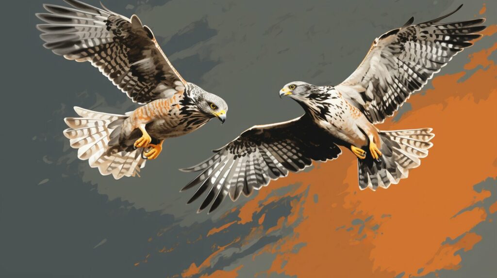 sparrowhawk and kestrel in flight